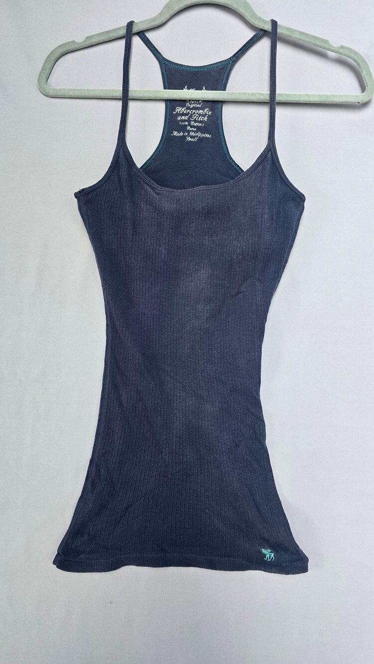 Y2K Abercrombie & Fitch Camisole Tank Top Womens Small Blue Rib Knit Racerback